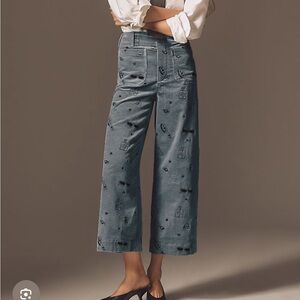 Anthropologie Maeve Colette crop wide-leg corduroy embroidered pants